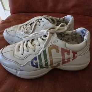 Gucci White Rhyton Glitter Trainers